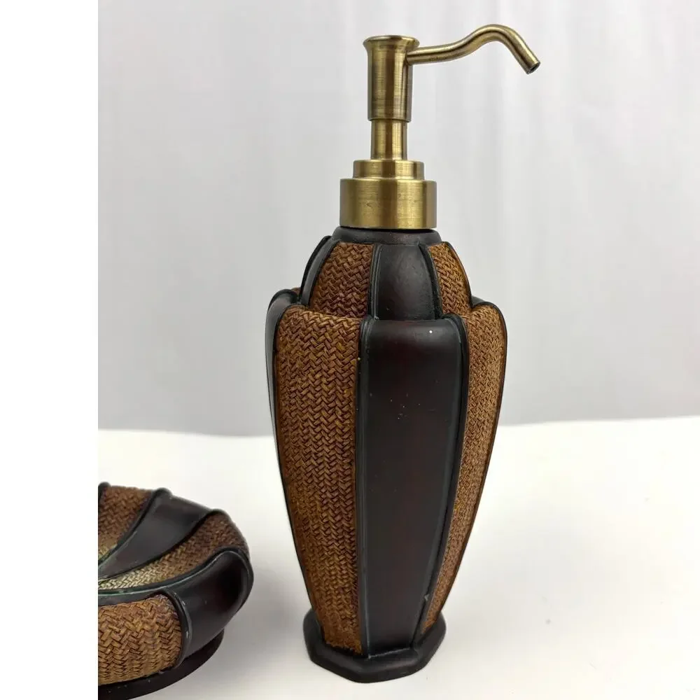 Set Bathroom Lotion Dispenser and‎ Soap Holder Black Brown Home Decor